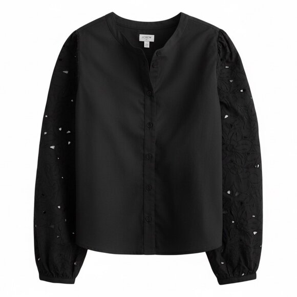 J. Crew Eyelet-sleeve button-front top Size Large - Picture 1 of 7